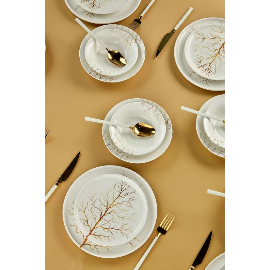 Set de veselă din ceramică, 24 piese, alb/portocaliu