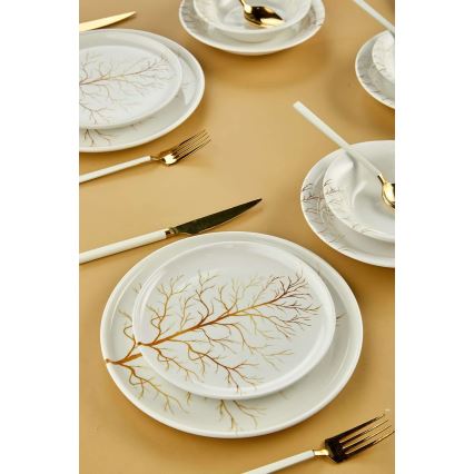 Set de veselă din ceramică, 24 piese, alb/portocaliu