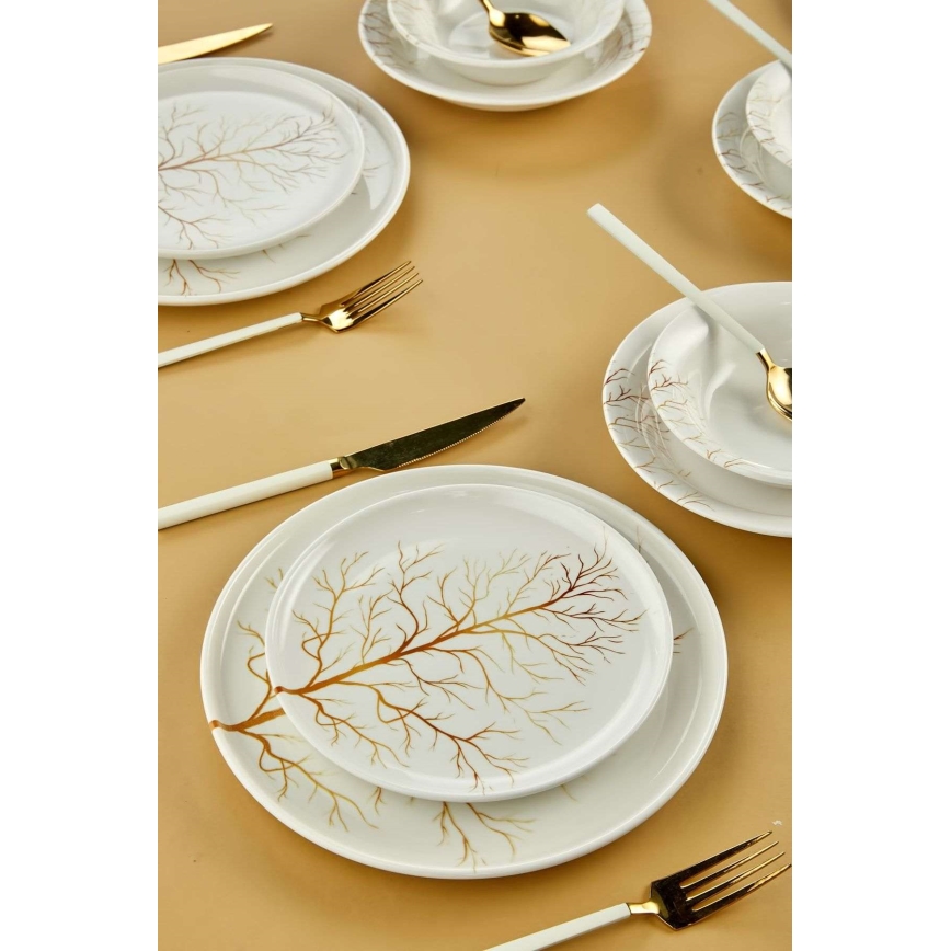 Set de veselă din ceramică, 24 piese, alb/portocaliu