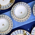 Set de veselă din ceramică, 24 piese — alb, albastru și auriu