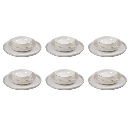 Set de veselă din porțelan, 18 piese, alb cu auriu