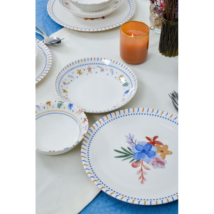 Set de veselă din porțelan, 18 piese, multicolor