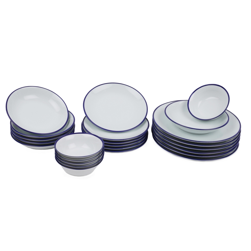 Set de veselă din porțelan, 24 piese, alb/albastru