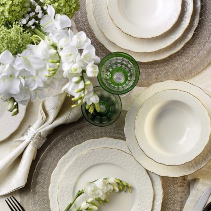 Set de veselă din porțelan, 24 piese, alb/auriu