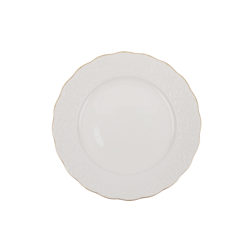 Set de veselă din porțelan, 24 piese, alb/auriu