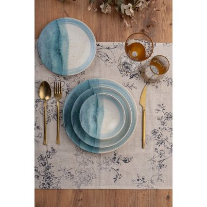 Set de veselă din porțelan, 24 piese, albastru/crem