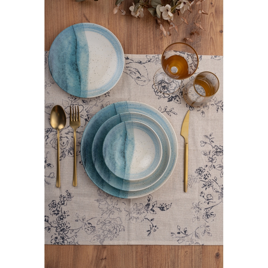 Set de veselă din porțelan, 24 piese, albastru/crem