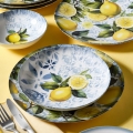 Set de veselă din porțelan, 24 piese, albastru/galben/verde