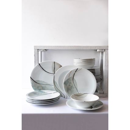 Set de veselă din porțelan, 24 piese, gri/verde