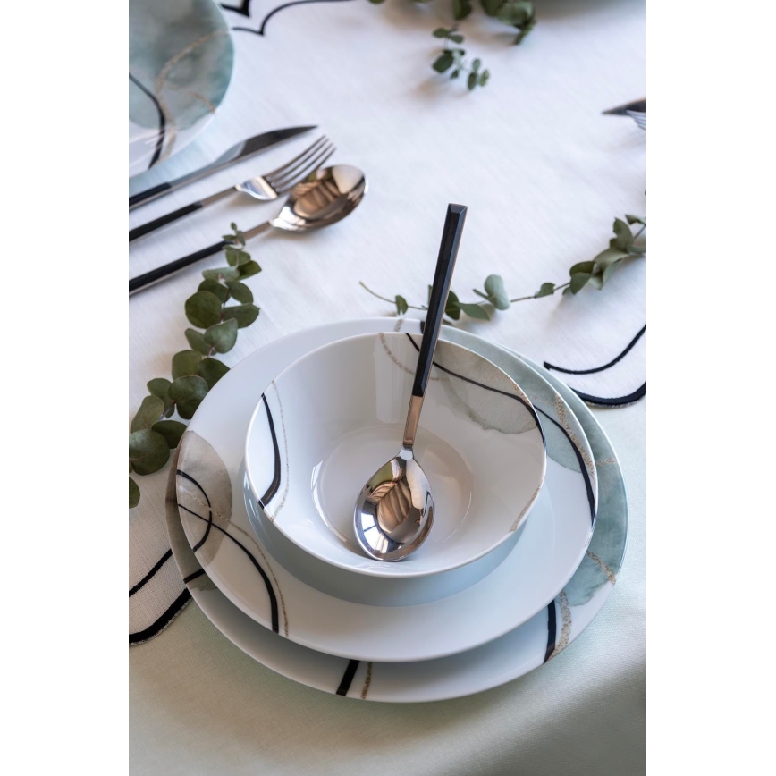 Set de veselă din porțelan, 24 piese, gri/verde