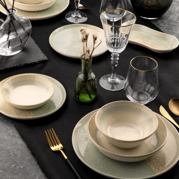 Set de veselă din porțelan, 27 piese, bej/verde