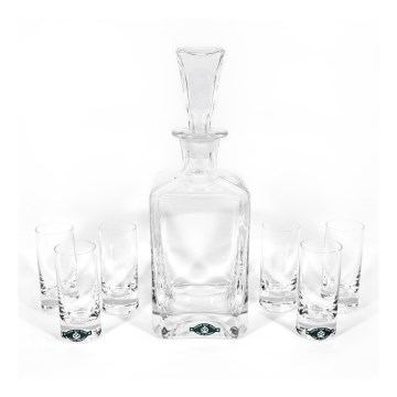 Set format din 1 sticlă de sticlă, 1 dop de sticlă și 6 pahare de shot transparente