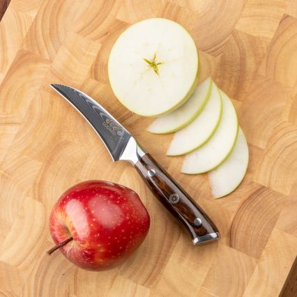 Gudaro - Set 2x cuțit Santoku din oțel damasc FENG 7,5, 67 de straturi din oțel, lungime 18 cm + 1x CADOU cuțit pentru fructe din oțel damasc FENG 3,5, 67 de straturi din oțel, lungime 9,5 cm