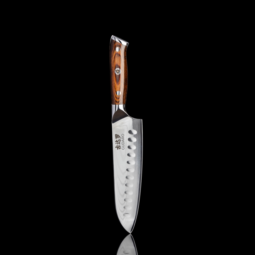 Gudaro - Set 2x cuțit Santoku din oțel damasc FENG 7,5, 67 de straturi din oțel, lungime 18 cm + 1x CADOU cuțit pentru fructe din oțel damasc FENG 3,5, 67 de straturi din oțel, lungime 9,5 cm