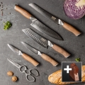 Set Gudaro — 5 cuțite de bucătărie din oțel damasc TAKUMI + suport pentru cuțite și foarfece pentru carne de pasăre