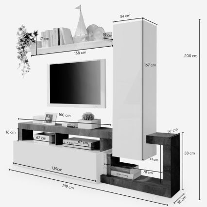 Set living LENOR alb/stejar