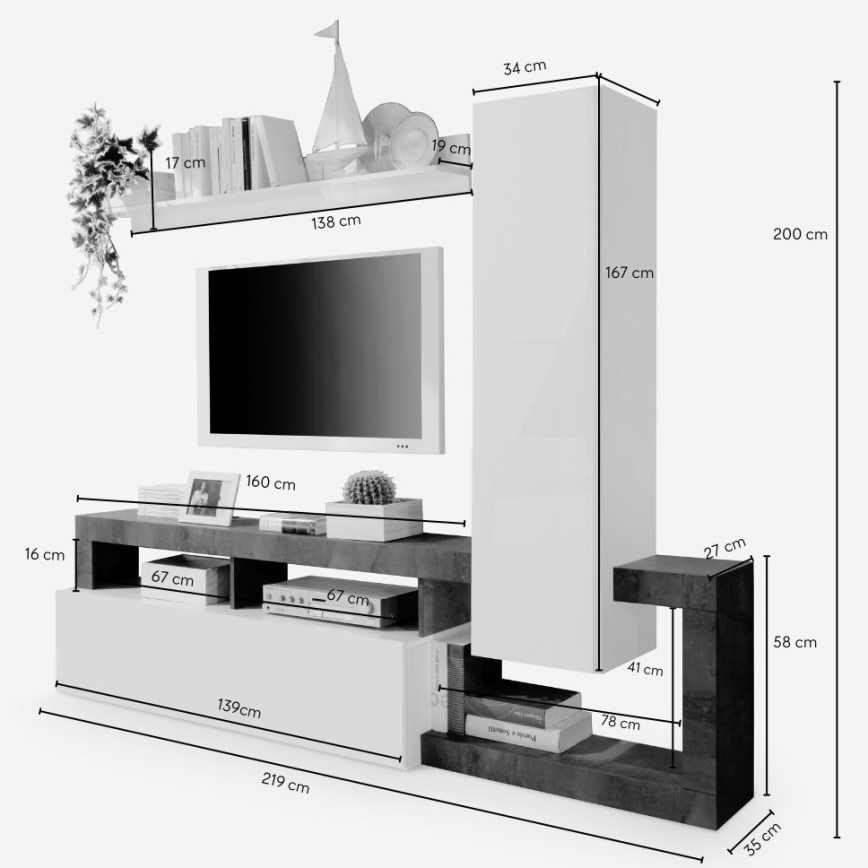 Set living LENOR alb/stejar