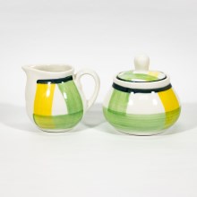 Set Lucie 1x zaharniță ceramică cu capac și 1x latieră ceramică verde galbenă