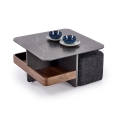 Set masă de cafea KORO 70x70 cm + 2x taburet negru/maro