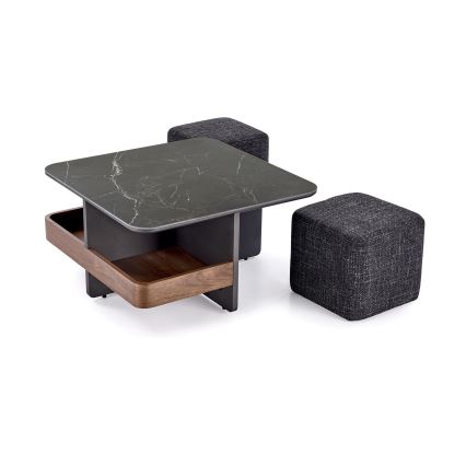 Set masă de cafea KORO 70x70 cm + 2x taburet negru/maro