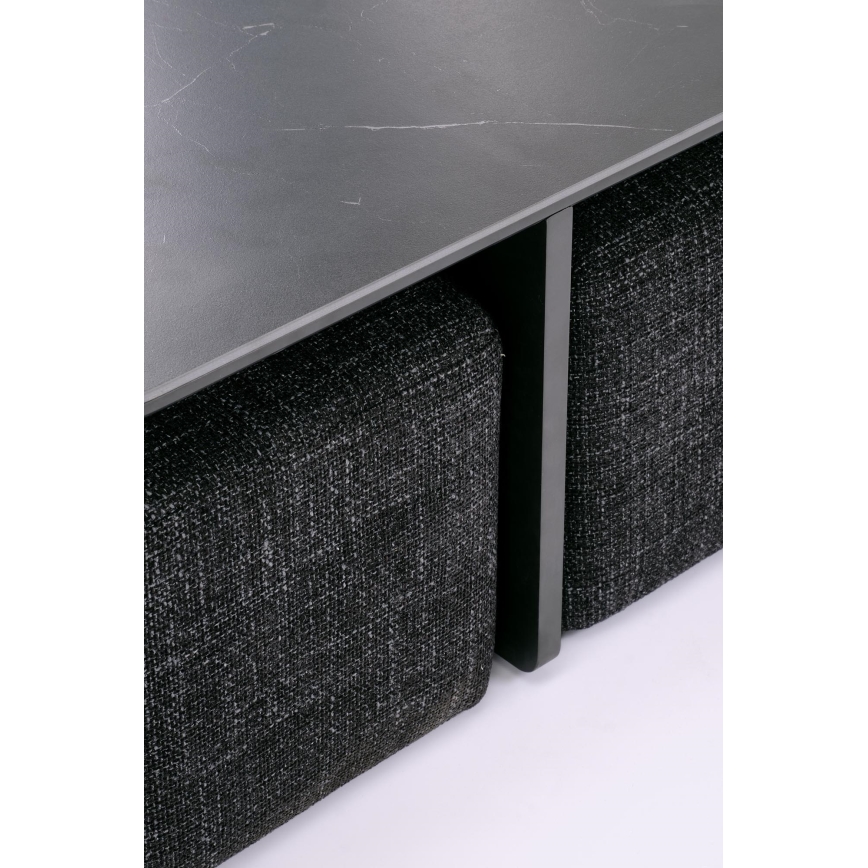 Set masă de cafea KORO 70x70 cm + 2x taburet negru/maro