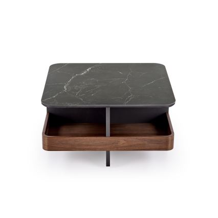 Set masă de cafea KORO 70x70 cm + 2x taburet negru/maro