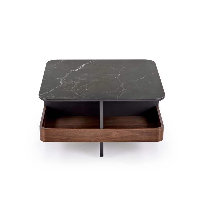 Set masă de cafea KORO 70x70 cm + 2x taburet negru/maro