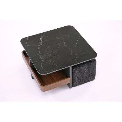 Set masă de cafea KORO 70x70 cm + 2x taburet negru/maro