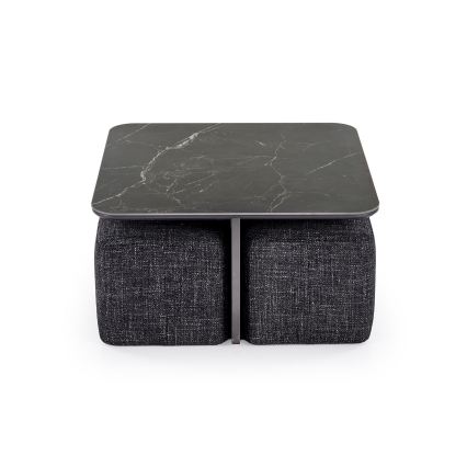 Set masă de cafea KORO 70x70 cm + 2x taburet negru/maro