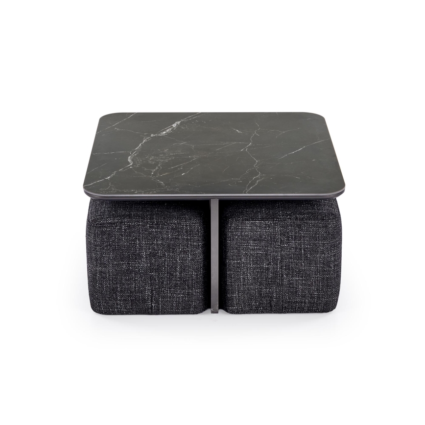 Set masă de cafea KORO 70x70 cm + 2x taburet negru/maro