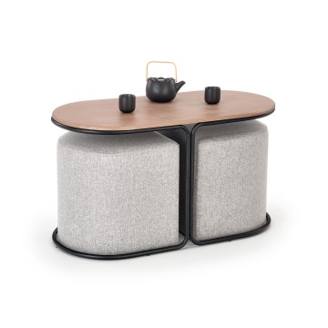 Set masă de cafea NILDO 90x45 cm + 2 taburete maro/gri