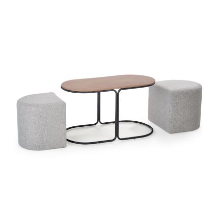 Set masă de cafea NILDO 90x45 cm + 2 taburete maro/gri