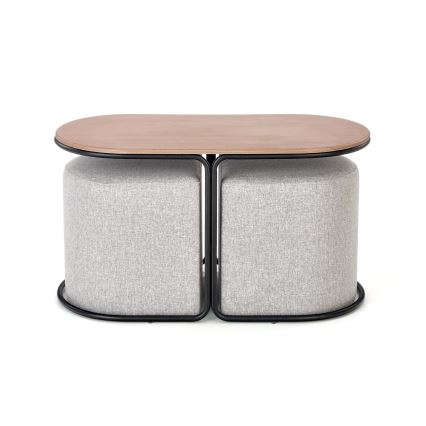 Set masă de cafea NILDO 90x45 cm + 2 taburete maro/gri