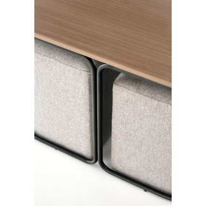 Set masă de cafea NILDO 90x45 cm + 2 taburete maro/gri