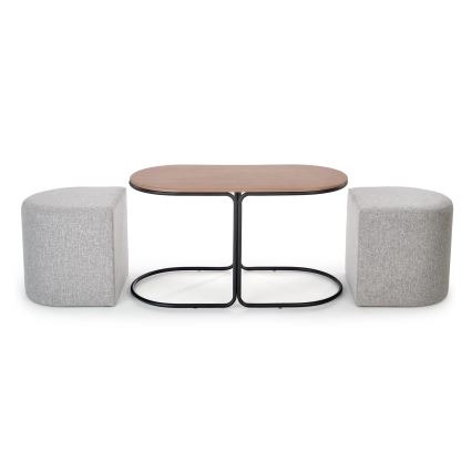 Set masă de cafea NILDO 90x45 cm + 2 taburete maro/gri
