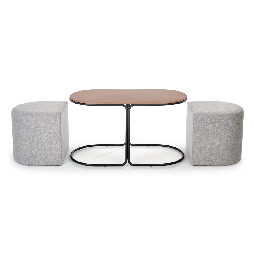 Set masă de cafea NILDO 90x45 cm + 2 taburete maro/gri
