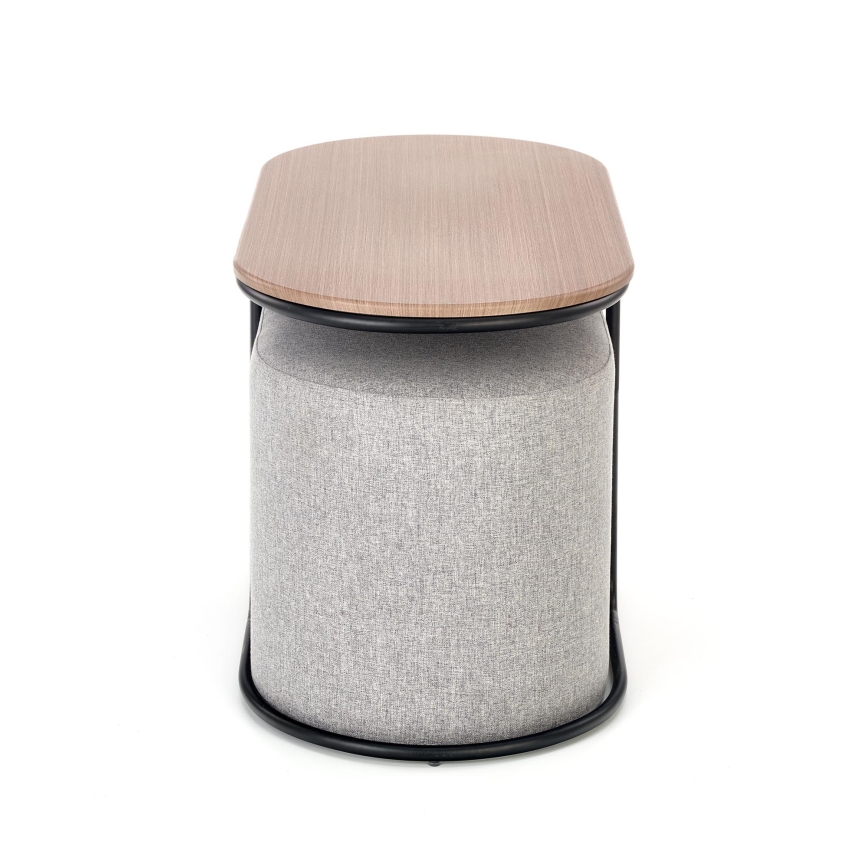 Set masă de cafea NILDO 90x45 cm + 2 taburete maro/gri