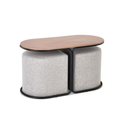 Set masă de cafea NILDO 90x45 cm + 2 taburete maro/gri