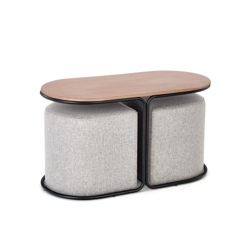 Set masă de cafea NILDO 90x45 cm + 2 taburete maro/gri