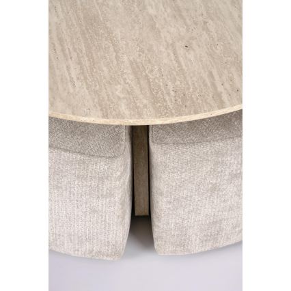 SET masă de cafea NUGAT Ø 80 cm + 4x taburete travertin/gri