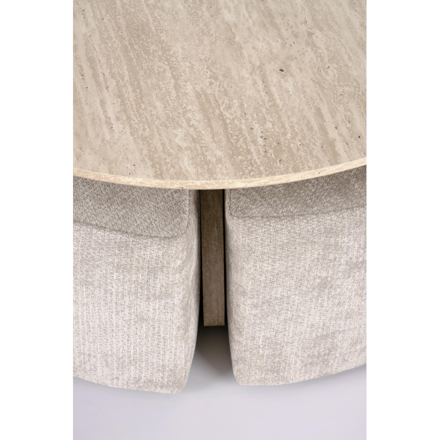 SET masă de cafea NUGAT Ø 80 cm + 4x taburete travertin/gri
