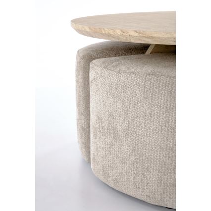 SET masă de cafea NUGAT Ø 80 cm + 4x taburete travertin/gri