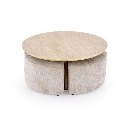 SET masă de cafea NUGAT Ø 80 cm + 4x taburete travertin/gri