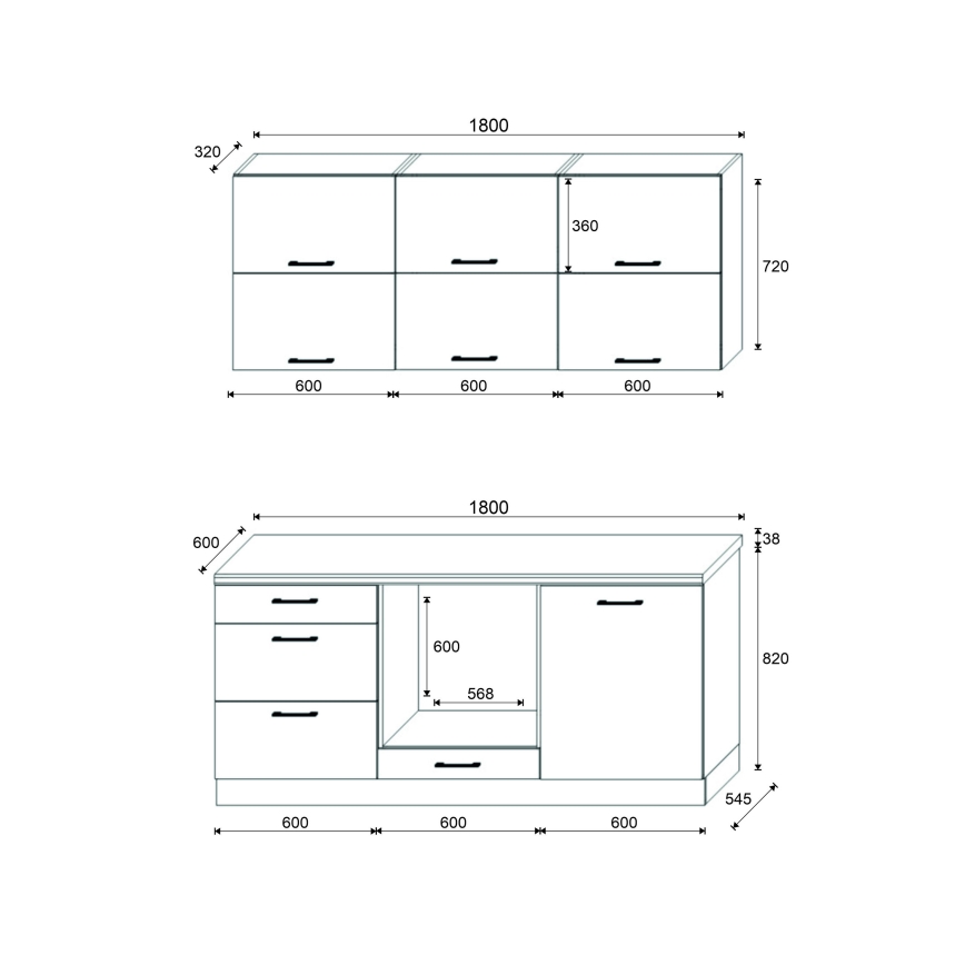Set mobilier de bucătărie ELISE 180 cm, grafit