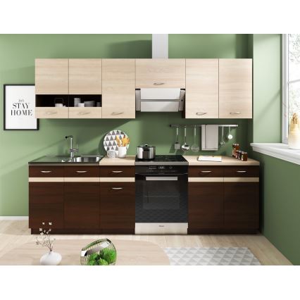 Set mobilier de bucătărie VALERIA 240 cm, stejar sonoma/maro