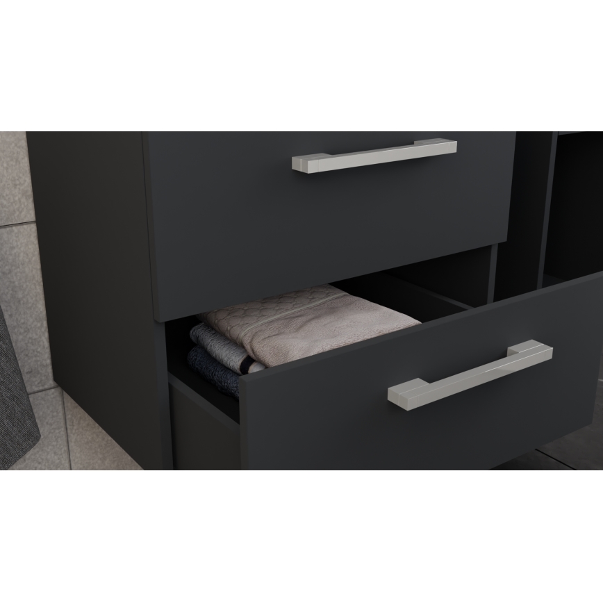 Dulap de baie cu lavoar KATE + dulap cu oglindă + dulap suspendat antracit