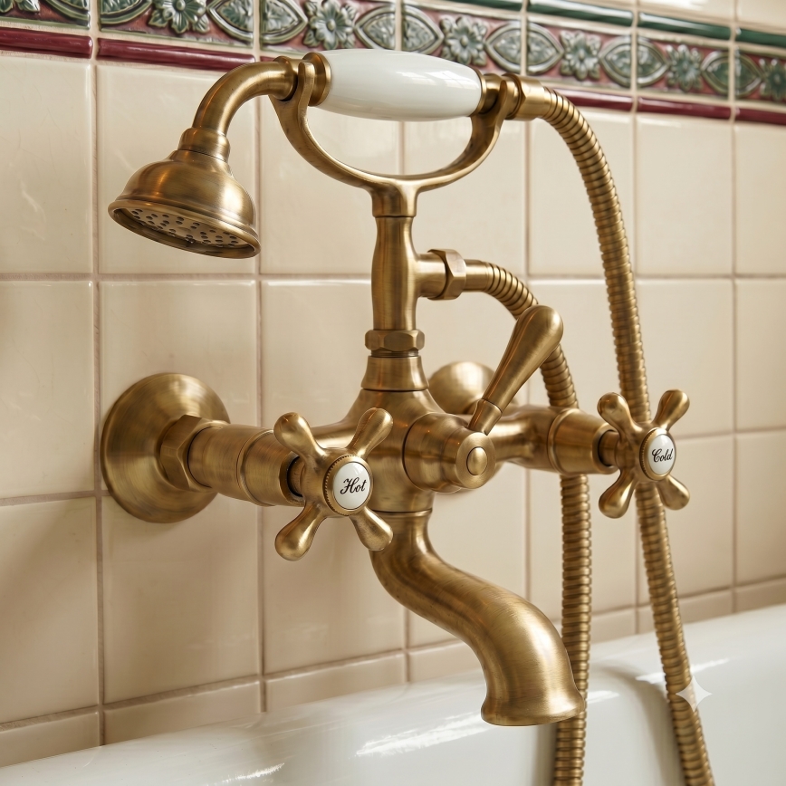 Set pentru cadă cu baterie RAV Slezák MK159.5/2SM - MORAVA RETRO, alamă antică