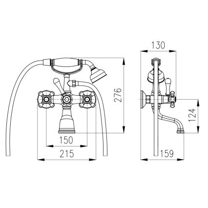 Set pentru cadă cu baterie RAV Slezák MK159.5/2SM - MORAVA RETRO, alamă antică