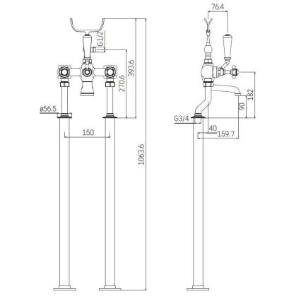 Set pentru cadă freestanding cu baterie, 106,3 cm, crom lucios