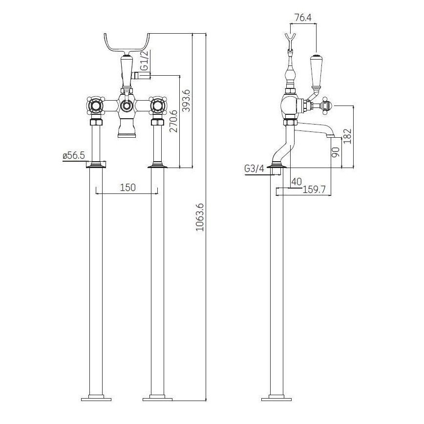 Set pentru cadă freestanding cu baterie, 106,3 cm, crom lucios